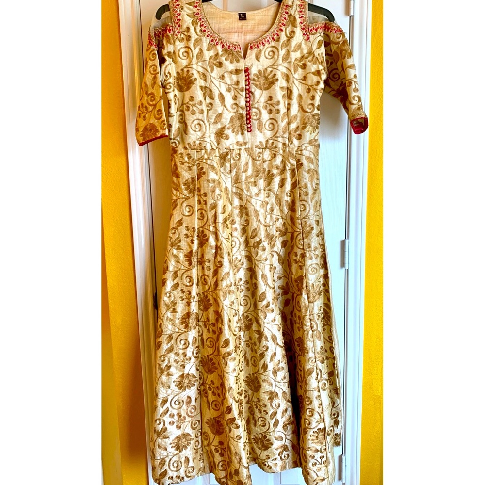 Gold Silk Embroidered Gown